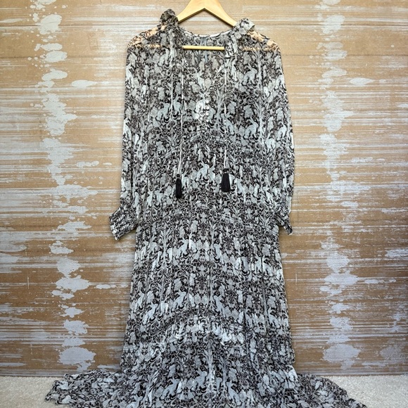 Anthropologie Marias Printed Chiffon Maxi Dress Neutral Boho Preppy Womens XS - Picture 2 of 8